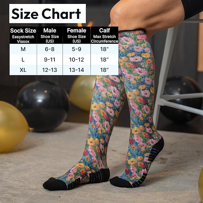 Viasox Compression Socks for Women and Men, Knee High Socks 12-15 mmhg Circulation Support for Flight, Travel, Daily