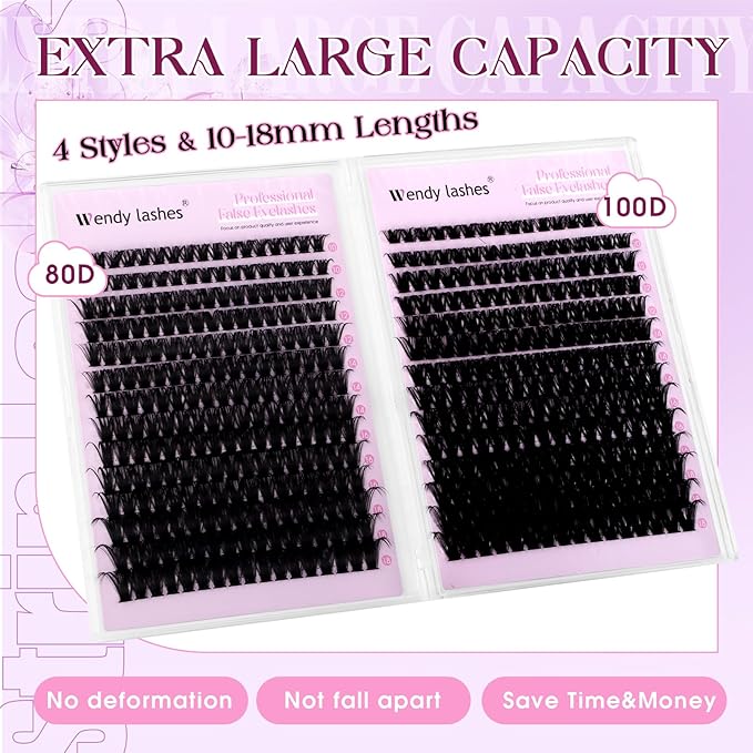 Lash Clusters DIY Individual Lashes 10-18mm D Curl Fluffy Eyelashes Extension 80P+100P Wispy False Eyelashes Volume Thick Eyelash Extension（28-80P+100P-07-D-1018）