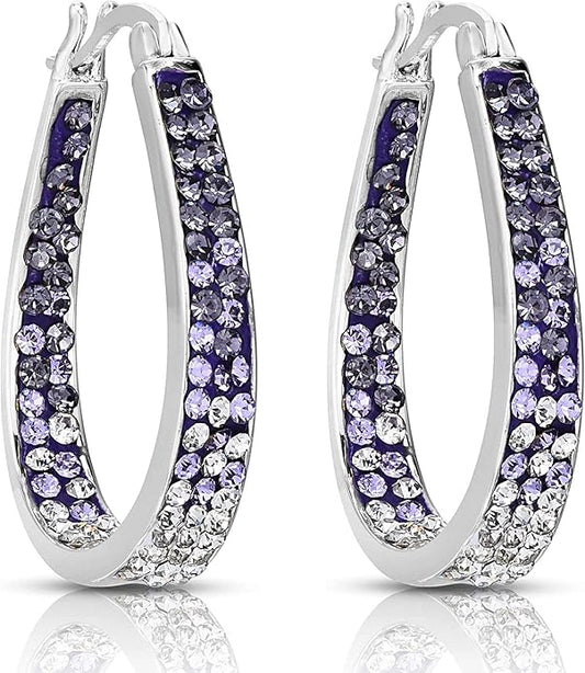 Savlano 14K White Gold Plated Inside Out Crystal Hoop Earrings For Women Comes With Savlano Gift Box
