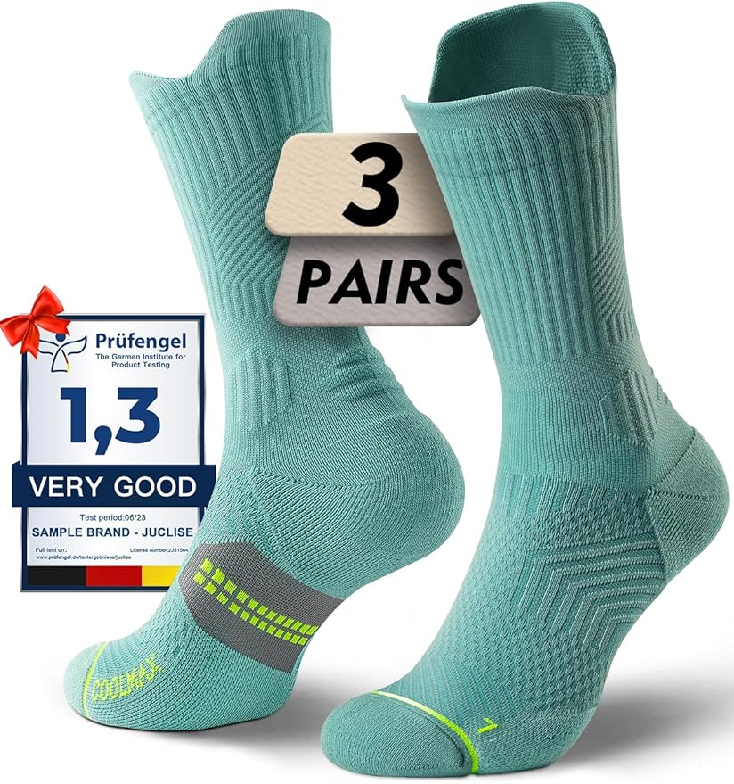Juclise Womens Coolmax Bamboo Viscose Compression Running Crew Socks, Moisture-Wicking Anti-Blister Hiking&Gym Athletic