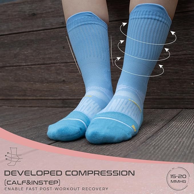 Coolmax Compression Running Socks for Women 3 Pairs, Anti-Blister Moisture Wicking Boot Crew Cushion Athletic Workout Socks