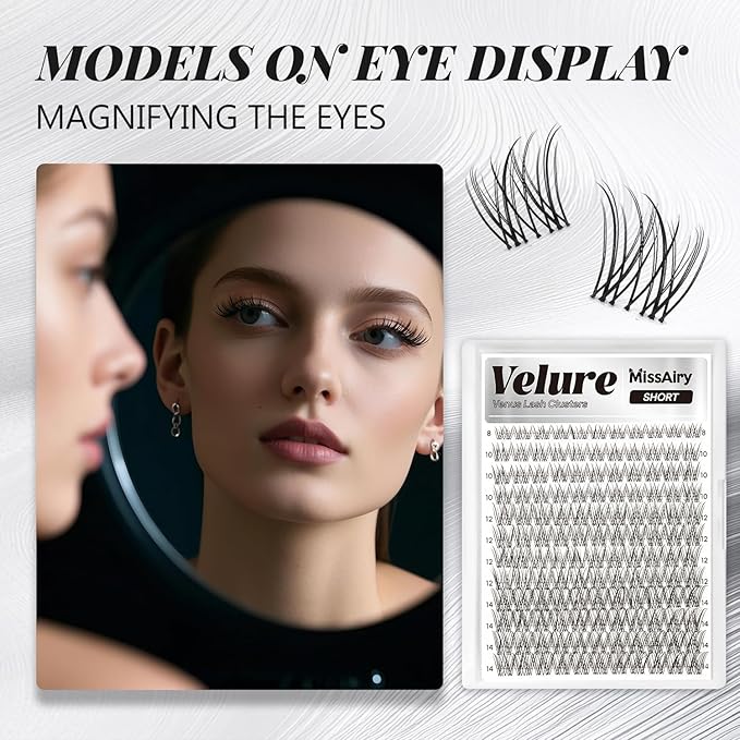 Velure Lash Clusters Kit Venus Short 8-14mm D Curl Natural Lash Clusters Kit Eyelash Clusters Kit Eyelash Extension kit Clusters Eyelash Extensions Beginner-Friendly DIY Lash Thin Invisible Lash Band
