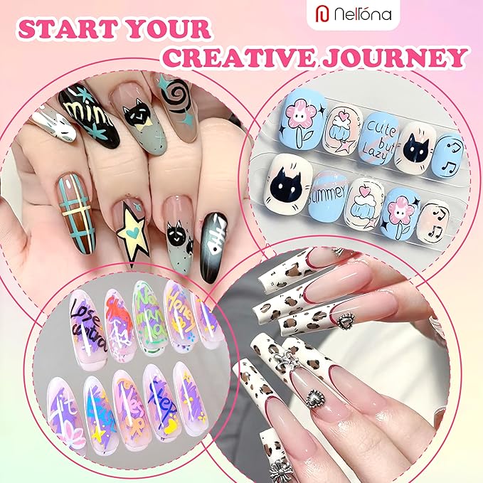 Dual tip Nail Art Pens Set – 10 Colors Acrylic Nail Polish Pens with Fine Tip & Brush Tip for DIY Nail Designs, Quick Dry, Long Lasting Nail Art Markers for Professional Manicure, Home & Salon Use