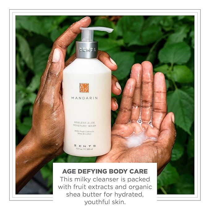 Zents Hand & Body Wash (Mandarin Fragrance) | Hydrating Anti-Aging Cleanser with Organic Shea Butter & Aloe for Dry Skin | Gentle & Nourishing | 10 fl oz