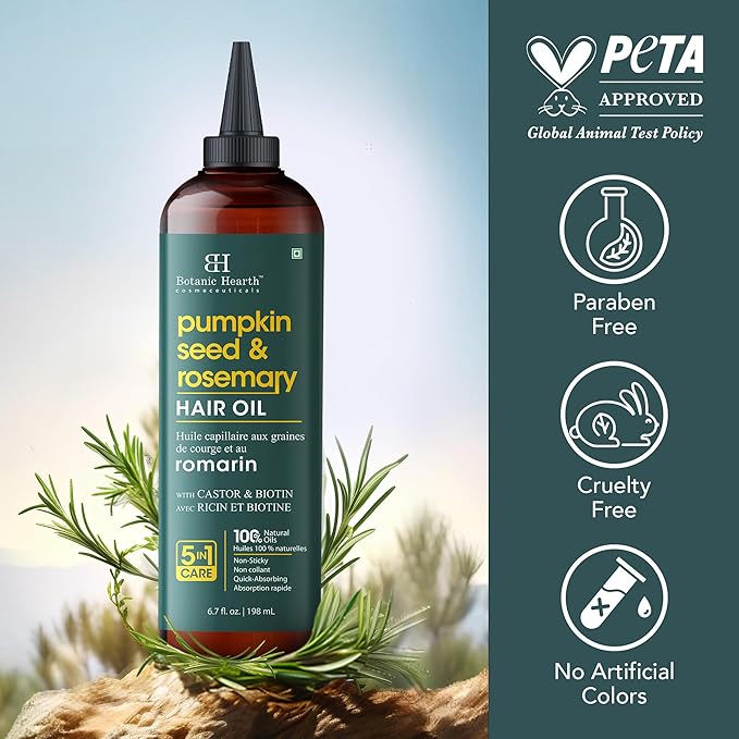 Botanic Hearth Hair Oil for Hair Growth & Hair Relaxer | Strengthening Dry, Frizzy, Damaged Hair & Scalp Treatment | Rosemary & Pumpkin Hair Oil – 6.7 Fl Oz