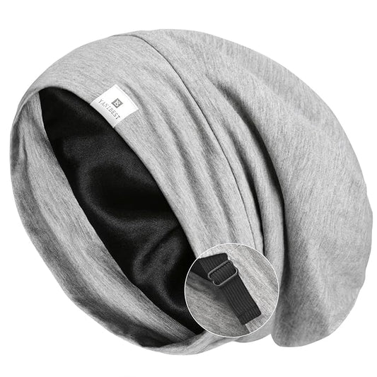 YANIBEST Silk Satin Bonnet Hair Wrap for Sleeping, Adjustable Slouchy Beanie for Women, Silk Lined for Curly Hair and Braids, Light Grey