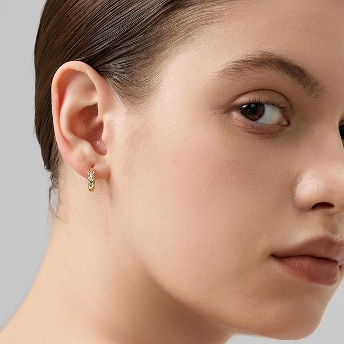 FRUMOS 925 Sterling Silver Huggie Earrings for Women 18K Gold Plated Hoop Earrings for Women Hypoallergenic Small Cubic Zirconia Huggie Earring