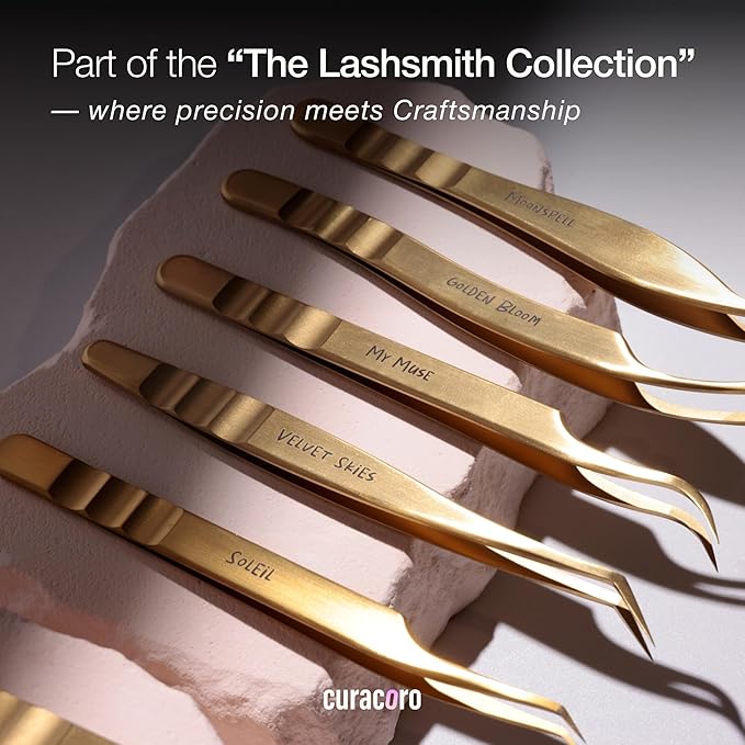 Curacoro Lash Tweezers - LashSmith 50° Long Tip Eyelash Tweezer for Isolation, Long Ultra-Firm Tip for Versatile Lashing Techniques