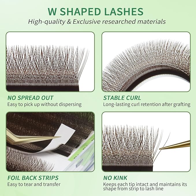 GLAMLASH W Eyelash Extensions 3D Volume Premade Fan Natural Soft Matte Lash Professional Salon Supplies (3D,0.07,D,8-12mm,Brown)