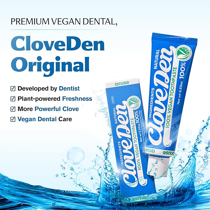 CloveDen Vegan Fluoride Toothpaste – Herbal Gum Care with Clove & Tea Tree, Anti-Plaque & Tartar Control, Bad Breath Treatment, Gentle for Sensitive Teeth, SLS-Free, Lemon Mint, 3.52oz / 100g