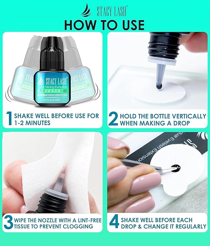 STACY LASH Extra Strong Evolution Advanced Eyelash Extension Glue (0.17fl.oz/5ml)/ 1Sec Dry /6Weeks Retention/Black Adhesive/Professional Supplies