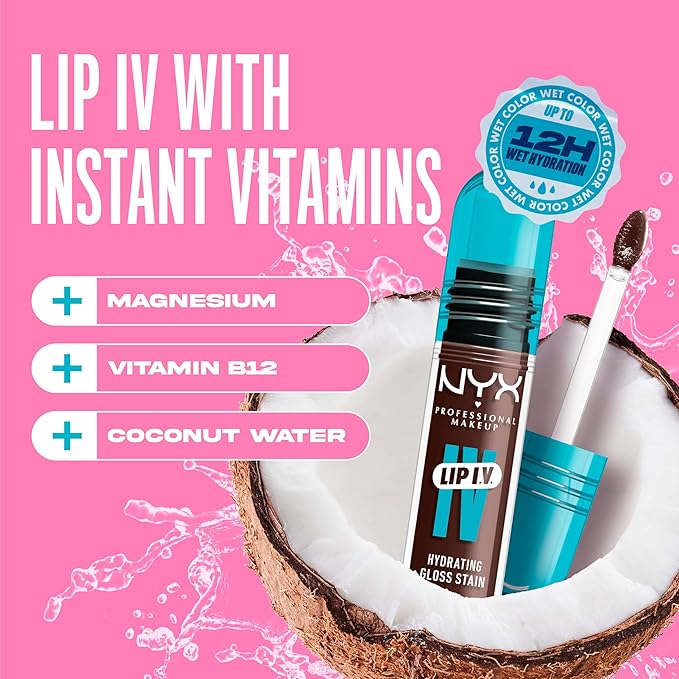 NYX PROFESSIONAL MAKEUP Lip IV Hydrating Glossy Lip Stain with 12HR Hydration - Espresso Soak (Brown)