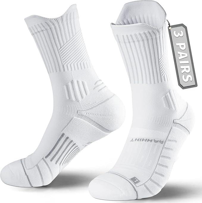 Coolmax Compression Running Socks for Women 3 Pairs, Anti-Blister Moisture Wicking Boot Crew Cushion Athletic Workout Socks