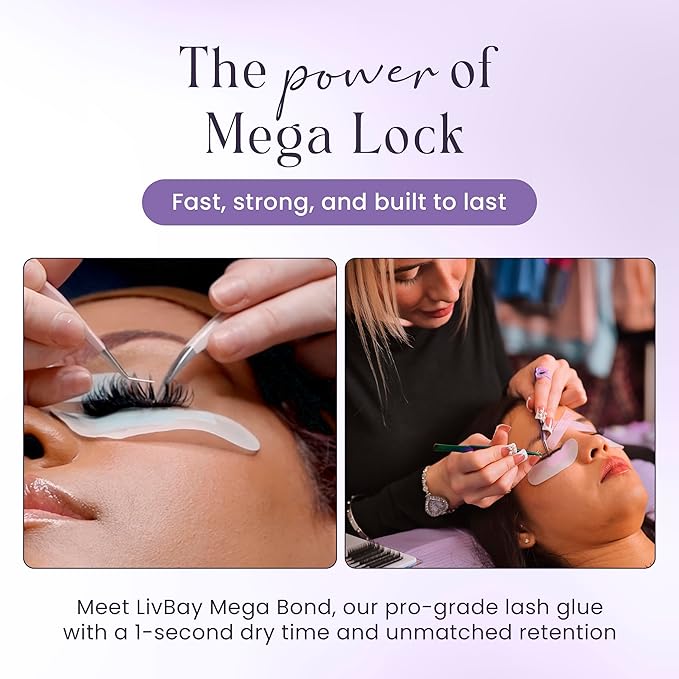 LivBay Mega Lock Lash Glue, Professional Eyelash Extension Glue, Fast Drying Banana-Scented Adhesive, Extra Strong Oil-Resistant Lash Bond with Long Retention, Black Formula, 10mL