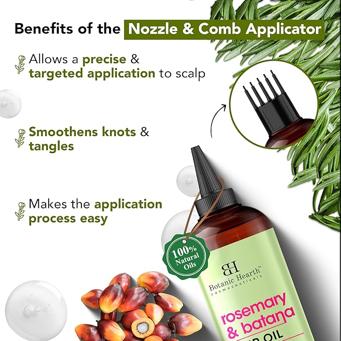 Botanic Hearth Hair Oil for Hair Growth & Hair Relaxer | Strengthening Dry, Frizzy, Damaged Hair & Scalp Treatment | Rosemary & Batana Hair Oil – 6.7 Fl Oz