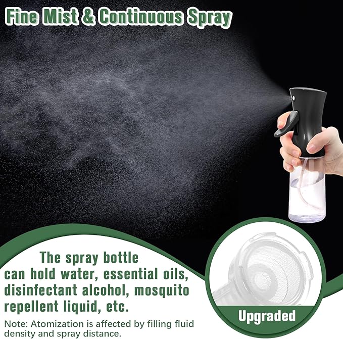 Fun Gift Spray Bottle For Hair,Continuous Water Mister for Hairstyling, Salons, Cleaning, Plants,Essential Oil Scents,Ultra Fine Mist Sprayer,6.8 OZ /200 ML-Black