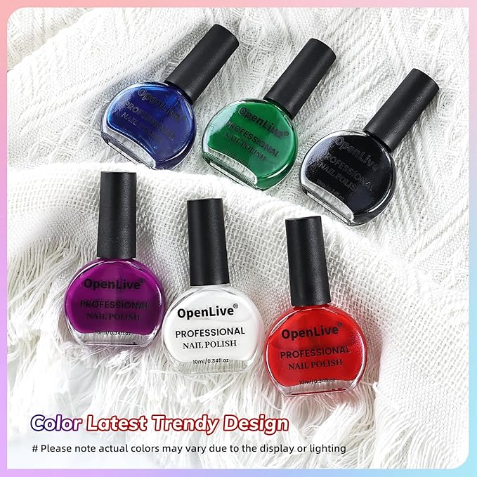 OpenLive 10ml Nail Polish Set 6 Colors Black White Red Deep Blue Dark Green Deep Purple All Seasons Neutral Color Quick Dry Nail Polish Set for Women Salon DIY Nail Art