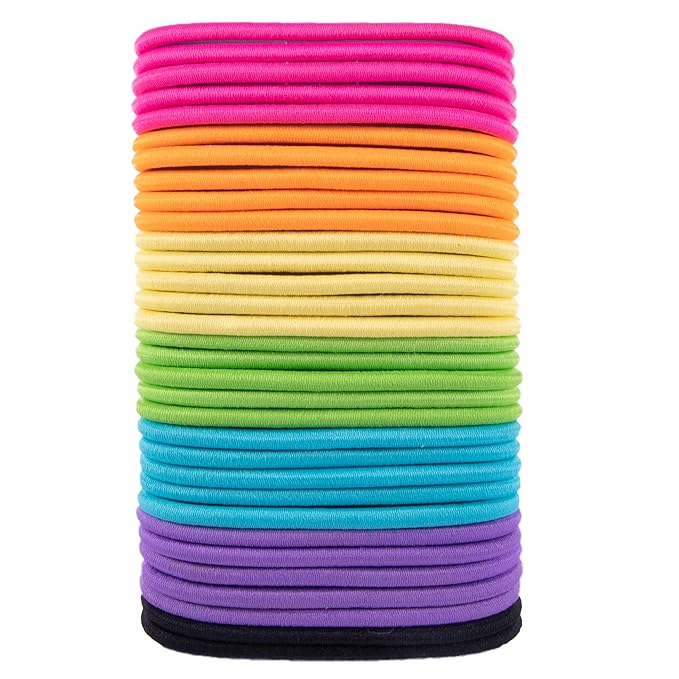 Amazon Basics Pony Tail Hair Ties - Bright 4 MM Elastics for All Types, 32 Count (Pack of 4)