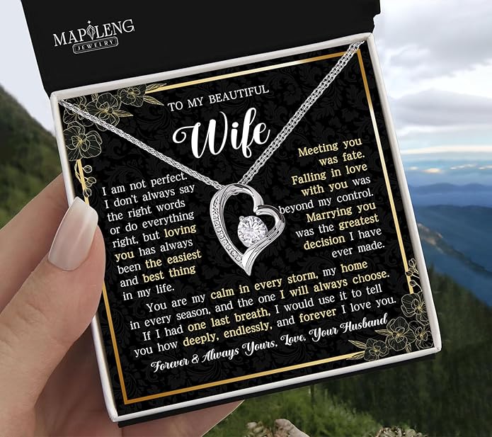 Mapileng To My Wife – Love Knot Necklace from Husband with Heartfelt Message Card & Elegant Luxury Gift Box, A Meaningful Romantic Jewelry Gift for Anniversary, Birthday, Wedding, Christmas