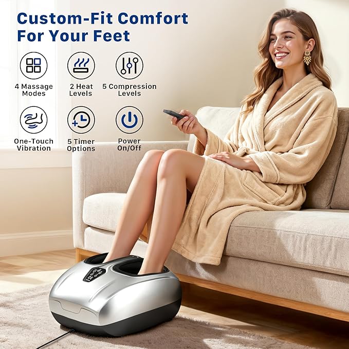 Musugy Foot Massager Machine with Heat : Deep Kneading Shiatsu Foot Massager with Vibration & Compression for Plantar Fasciitis & Neuropathy - for Women & Men,Relax for Office Home Use