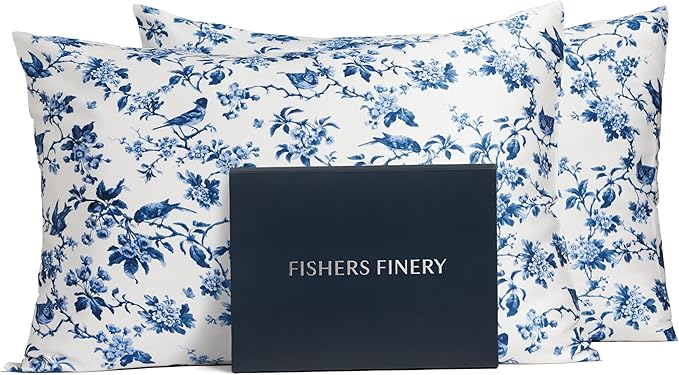 Fishers Finery 25mm 100% Pure Mulberry Silk Pillowcase 2 Pack (Tea Cup Print, King)