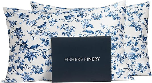 Fishers Finery 25mm 100% Pure Mulberry Silk Pillowcase 2 Pack (Tea Cup Print, Queen)