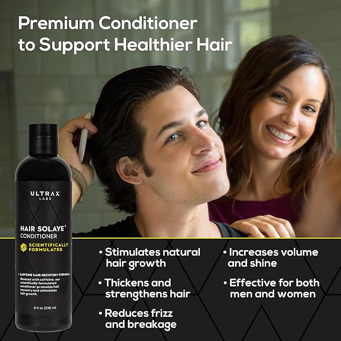 Ultrax Labs Hair Surge Shampoo and Hair Solaye Conditioner Bundle (8 fl oz) | Thickens Hair, Reduces Breakage, Promotes Growth, Strengthens Follicles | For Men and Women