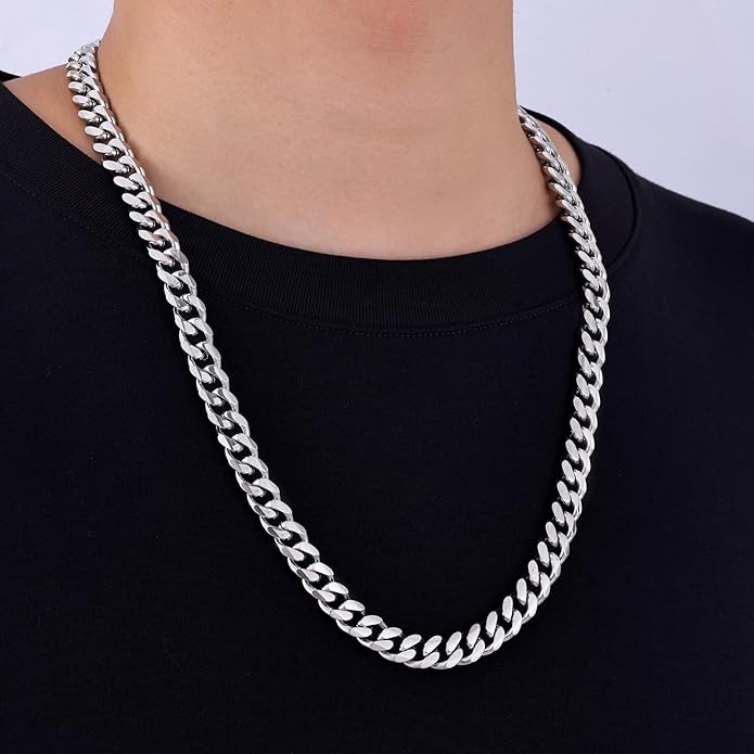 Fiusem 3.5mm Cuban Link Chains for Men, Silver Tone/Black/14K Gold Plated Stainless Steel Necklace Chain, Mens Necklace 16, 18, 20, 22, 24, 26, 28 Inch