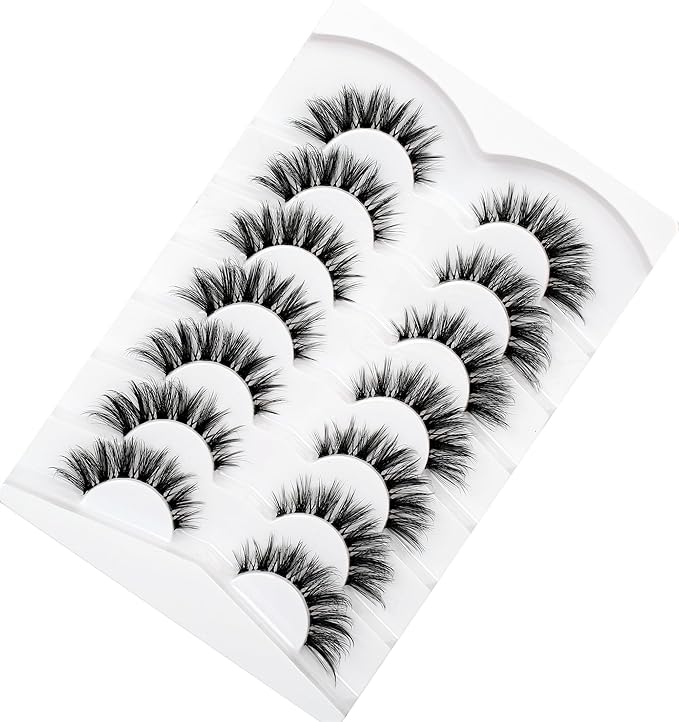 Pooplunch False Eyelashes Invisible Band Cat Eye Lashes Wispy Extension Volume Natural Short Fake Eyelash Faux Mink Lashes Strips 7 Pairs Pack