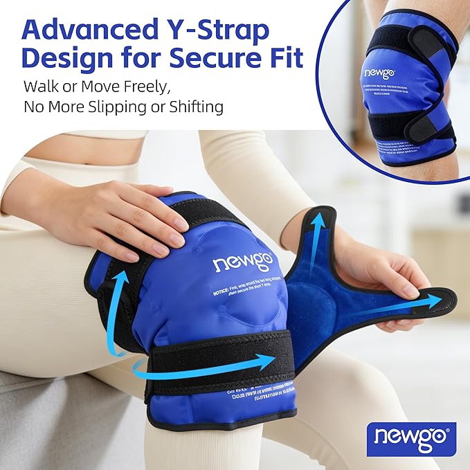 NEWGO Ice Pack for Knee Injuries Reusable, Knee Ice Pack Wrap Around Entire Knees for Replacement Surgery Recovery, Gel Cold Pack Wrap for Meniscus Tear, ACL, Swelling Pain Relief - Blue
