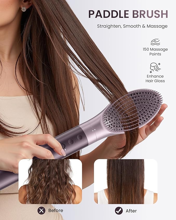 MESCOMB Dual Voltage Hair Dryer Brush for Travel – 5 in 1 Air Styler with High-Speed Blow Dryer, Anti-Frizz, Compact Design with Travel Bag, Ideal for Europe & Worldwide Use (100V–240V) Gift for Women