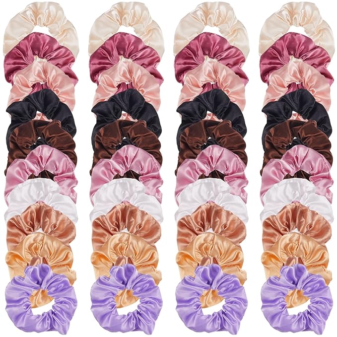 Hoteam 200 Pieces Satin Hair Scrunchies Bulk for Ponytail Holder Solid Color Satin Hair Tie Hair Elastics Bands for Women Teens Birthday Gift(Fresh Color)