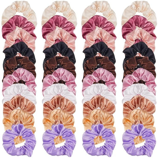 Hoteam 200 Pieces Satin Hair Scrunchies Bulk for Ponytail Holder Solid Color Satin Hair Tie Hair Elastics Bands for Women Teens Birthday Gift(Fresh Color)