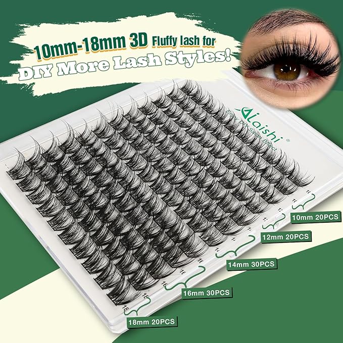 Lash Clusters Kit, DIY 3D Cluster Eyelash Extensions 10‑18mm,120pcs Fluffy D Curl Soft Natural Lashes with Bond and Seal,Remover,Tweezers, –Natural Fake Cat Eye Wispy Individual Clusters（DF2MIX1-4）