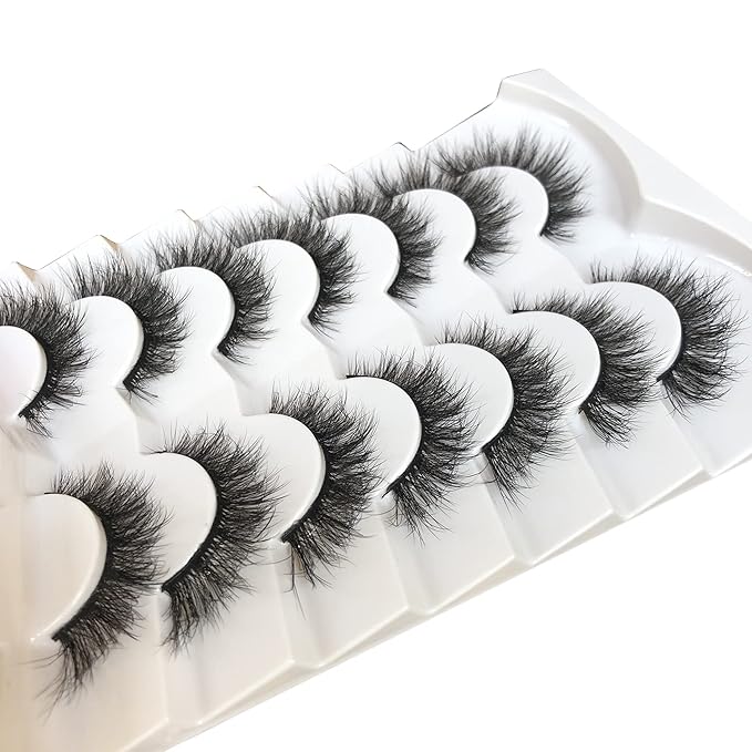 Pooplunch False Eyelashes Cat Eye Look Natural Volume Lashes Wispy Short Fake Eyelashes Faux Mink Lashes 7 Pairs Pack