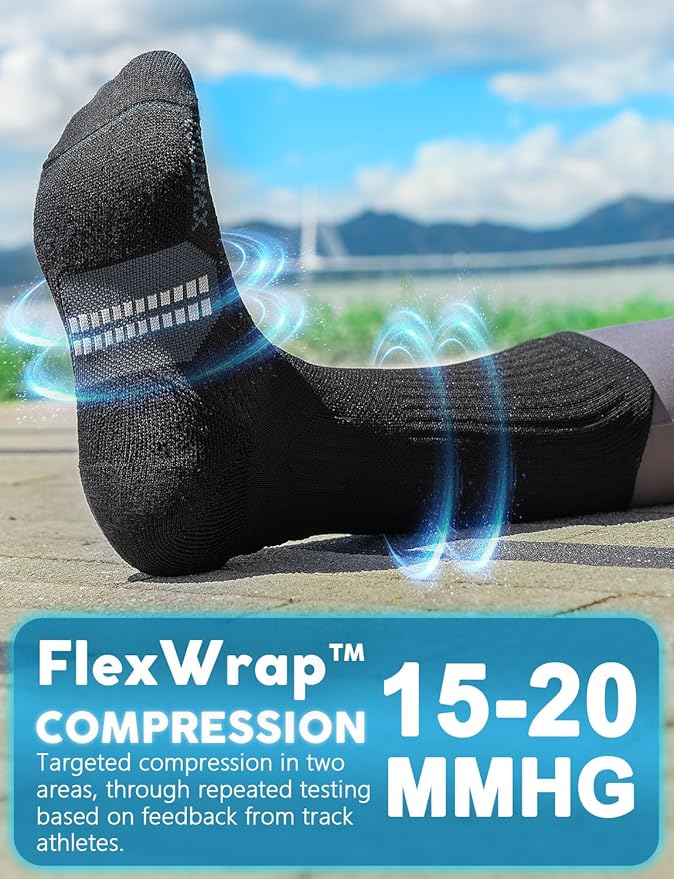 Juclise Womens Coolmax Bamboo Viscose Compression Running Crew Socks, Moisture-Wicking Anti-Blister Hiking&Gym Athletic