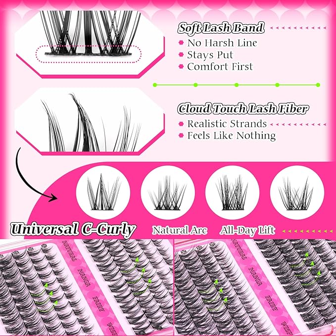 Wispy Lash Clusters Natural Eyelashes Clusters 4 Styles Fairy Cluster Eyelash Extensions 220pcs Cluster Lashes C Curly Manga Individual Lashes 10-18mm DIY Lash Extension Natural Look by calphdiar