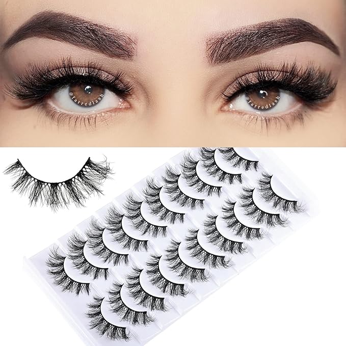 FARRED Cat Eye Lashes False Eyelashes Natural Wispy Lashes Strips Fluffy Mink Eye Lash Fake Eyelash Natural Look 10 Pairs 9-15mm Fake Lashes Pack Volume Strip Lash Pestañas