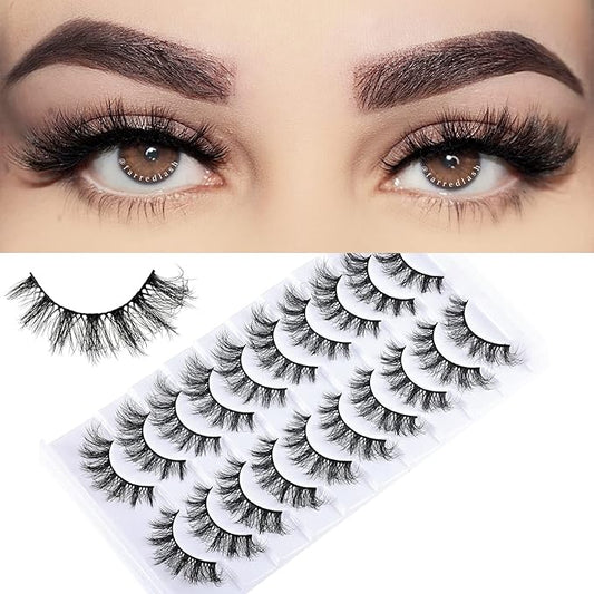 FARRED Cat Eye Lashes False Eyelashes Natural Wispy Lashes Strips Fluffy Mink Eye Lash Fake Eyelash Natural Look 10 Pairs 9-15mm Fake Lashes Pack Volume Strip Lash Pestañas