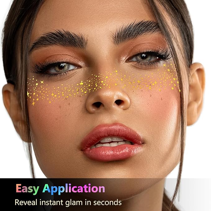 HyperFun 9 Pcs Face Glitter Freckles, Face Clavicle Glitter Fake Freckles Sticker, Waterproof Sparkle Freckles Makeup Patches for Women Rave Festival Accessories Concerts Party Prom