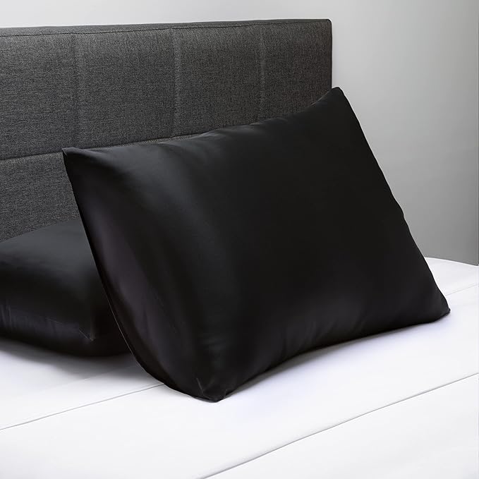 Fishers Finery 25mm 100% Pure Mulberry Silk Pillowcase (Black King 2 Pack)