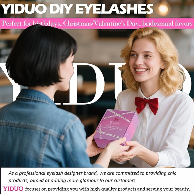 YlDUO Lashes Clusters Kit Natural Clusters Lash Extensions C/D Curl Wispy Individual Fake Eyelash, DIY Natural Extension Lash with Glue*2|Tweezers|Removers|Eyelash&Eyebrow Brush DIY at Home Easily