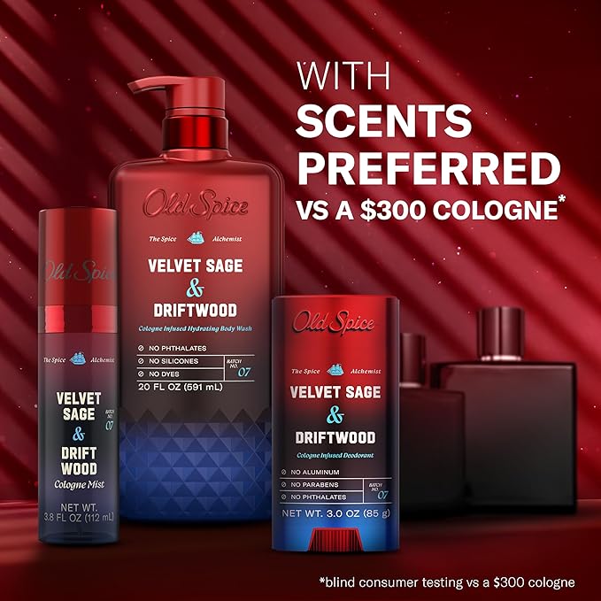 Old Spice Body Wash for Men, The Spice Alchemist Collection, 24/7 Cologne Infused Hydration, No Trade Off Formula, Free of Phthalates Silicones & Dyes, Velvet Sage + Driftwood Scent, 20 oz