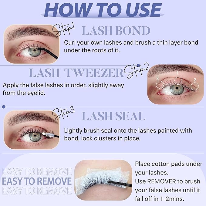 TOOCHUNAG Lash Extension Kit 12-22mm Fluff Cluster Eyelash Extension Kit 100D Thick Volume Lash Clusters Kit D Curly Wispy Cluster Lashes Individual with Lash Bond and Seal and Tweezers