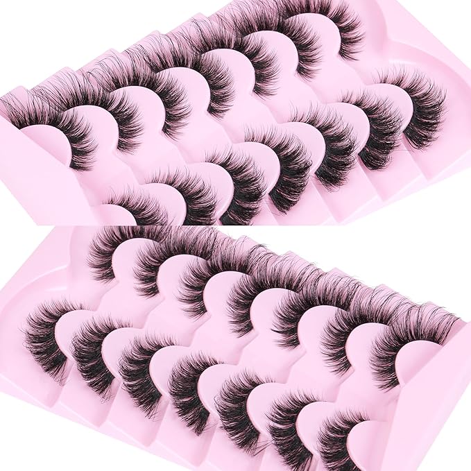 Wispy Lashes Cat Eye False Eyelashes Natural Lashes Fuzzy Strip Fake Eyelashes Fox Eye Lashes with Clear Band Lashes 7 Pairs
