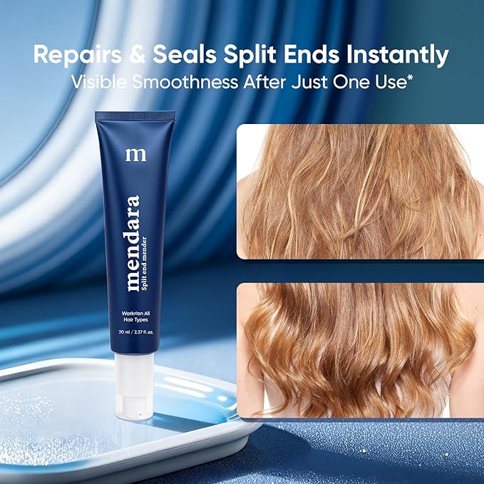 MENDARA Split End Mender Hair Serum – Helps Seal the Appearance of Split Ends, Smooth & Nourish Dry, Damaged Ends, Lightweight Leave-In Anti-Frizz Treatment with Flaxseed Extract & Keratin, 70 mL