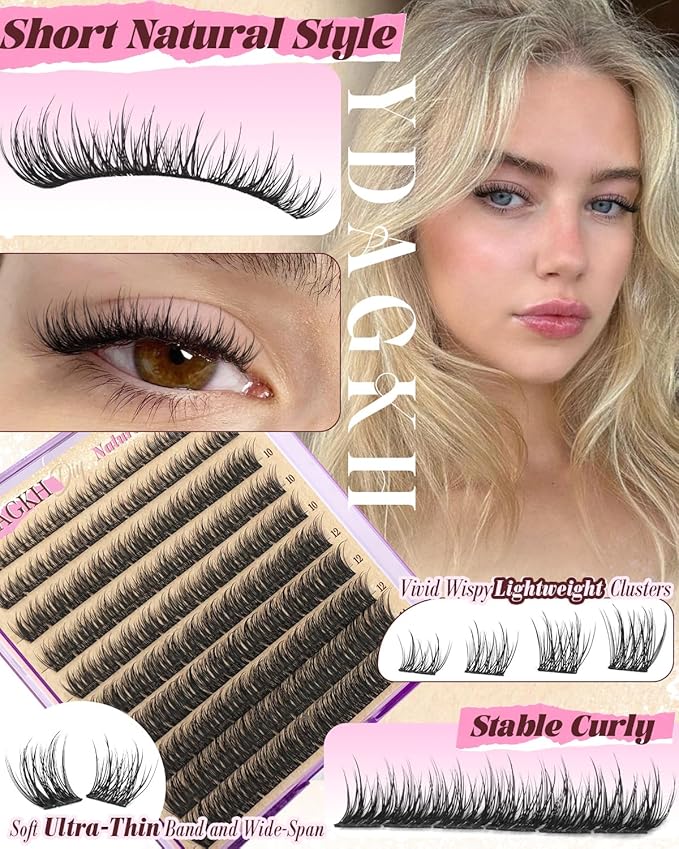 Short Lash Clusters 8-14mm Natural Cluster Eyelashes Ultra-Thin Band Cluster Eyelash Extensions Wispy Lash Extension DIY Silk Mink Eyelash Clusters Super Natural
