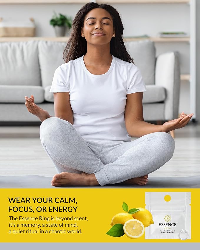 Essence Wearable Aromatherapy Nasal Diffuser – Lemon Essential Oil Nose Ring Silicone Inhaler for Stress & Mood Support - Made in USA & Travel-Friendly (3 Pack)