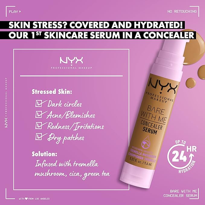 NYX PROFESSIONAL MAKEUP Bare With Me Concealer Serum, Concealer Makeup For Up To 24Hr Hydration - Beige