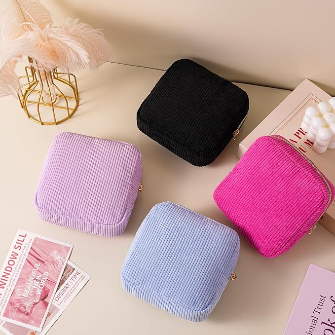 uekeboag Cute Small Corduroy Zipper Makeup Bag, Mini Coquette Aesthetic Pouch with Bear Pattern for for Purse,Key Pocket Lipstick Bag Card Holder Data Cable Organizer (12Hot Pink)